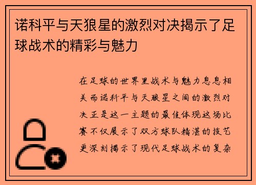 诺科平与天狼星的激烈对决揭示了足球战术的精彩与魅力